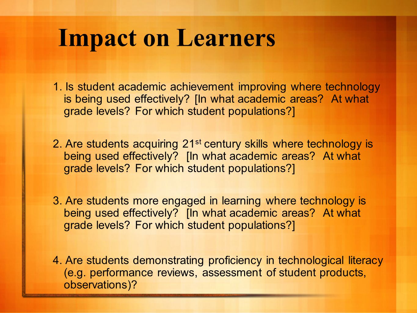 Impact on Learners 1.