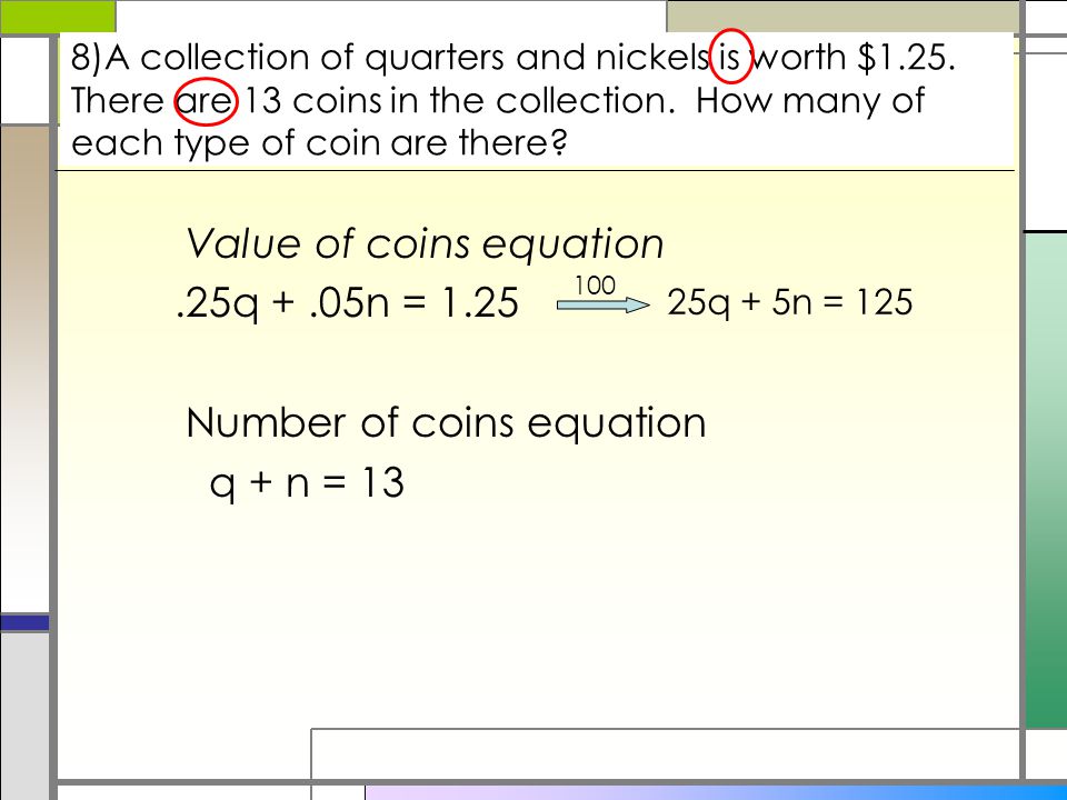 Solving systems of equations with 2 variables Word problems (Coins 