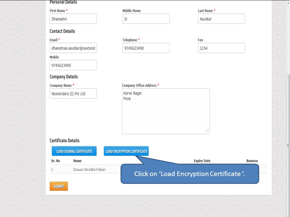 Click on ‘Load Encryption Certificate ‘.