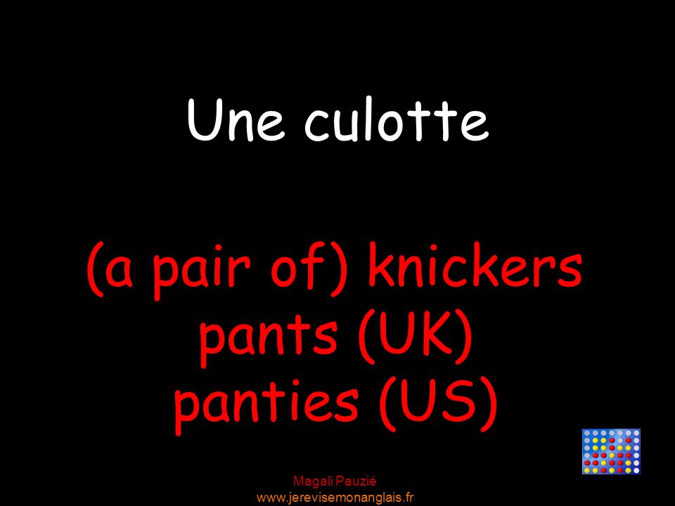 Magali Pauzié   (a pair of) knickers pants (UK) panties (US) Une culotte