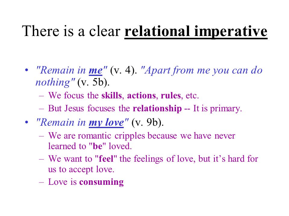 There is a clear relational imperative Remain in me (v.