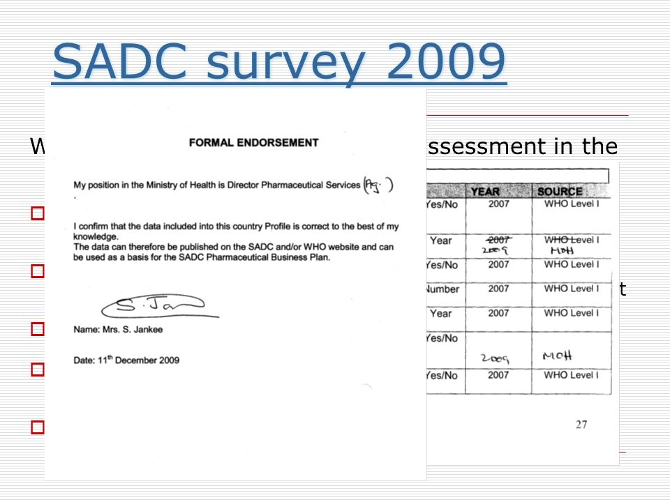 WHO asked to conduct a baseline assessment in the 15 SADC countries.