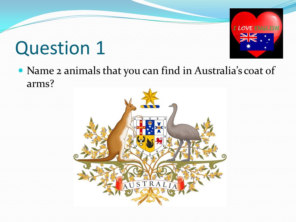Question 1 Name 2 animals that you can find in Australia’s coat of arms