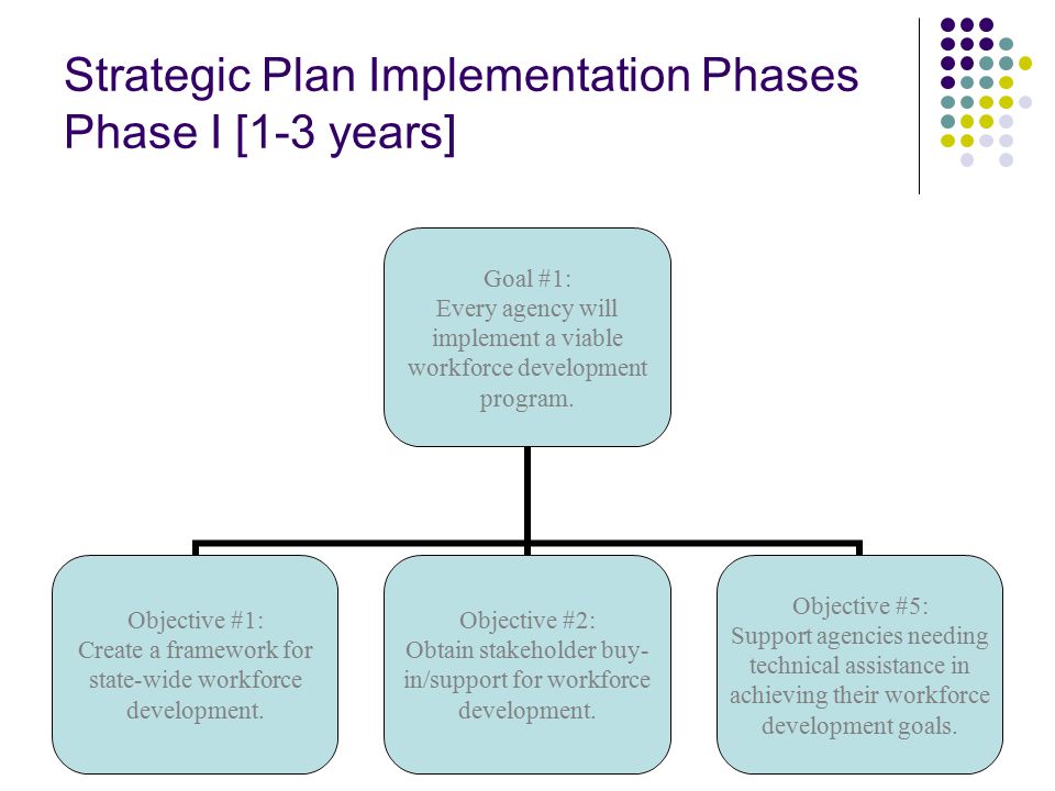 Strategic Plan Implementation Phases Phase I [1-3 years] Goal #1: Every agency will implement a viable workforce development program.