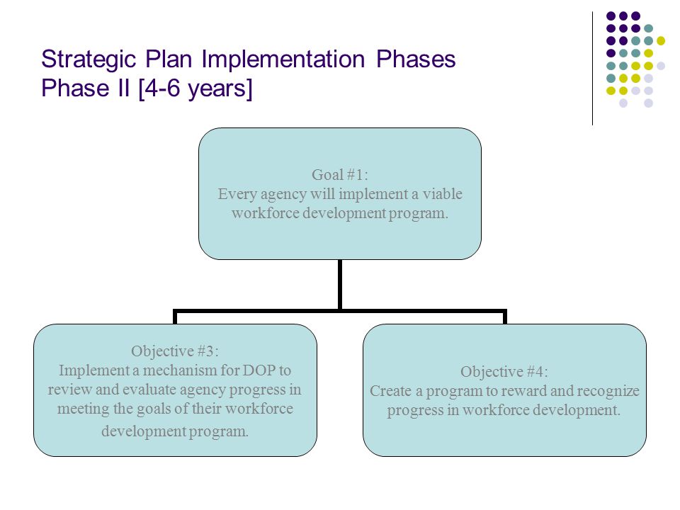 Strategic Plan Implementation Phases Phase II [4-6 years] Goal #1: Every agency will implement a viable workforce development program.