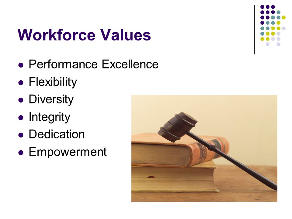 Workforce Values Performance Excellence Flexibility Diversity Integrity Dedication Empowerment