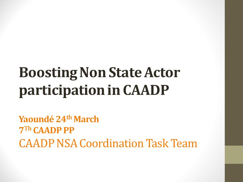 Boosting Non State Actor participation in CAADP Yaoundé 24 th March 7 Th CAADP PP CAADP NSA Coordination Task Team