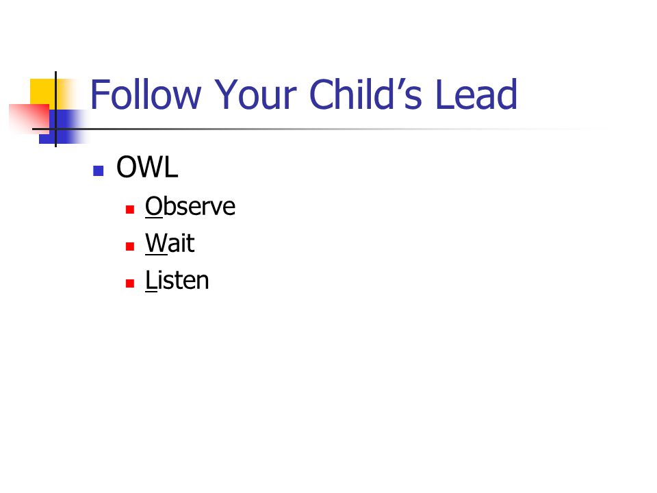 Follow Your Child’s Lead OWL Observe Wait Listen