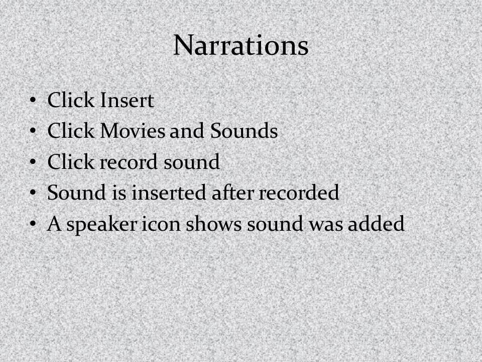 Sounds Click Slide Show Slide Transition Under Modify Transition Click arrow down on Sound Choose Sound Choose if loop sound until next sound if desired May add other sounds from file