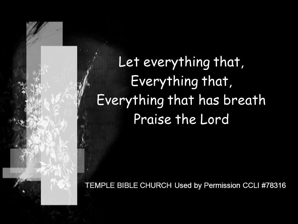Let everything that, Everything that, Everything that has breath Praise the Lord TEMPLE BIBLE CHURCH Used by Permission CCLI #78316