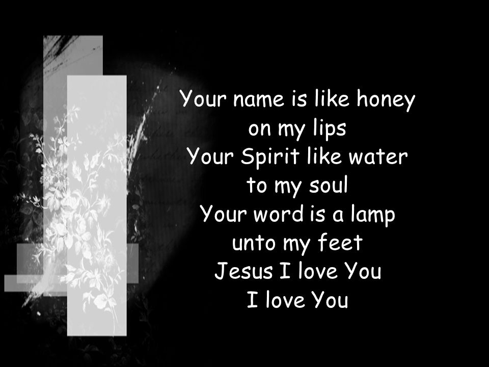 Your name is like honey on my lips Your Spirit like water to my soul Your word is a lamp unto my feet Jesus I love You I love You