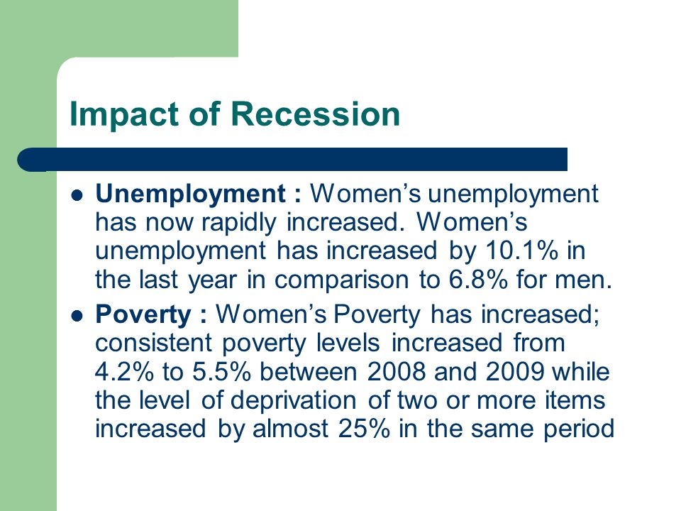 Impact of Recession Unemployment : Women’s unemployment has now rapidly increased.
