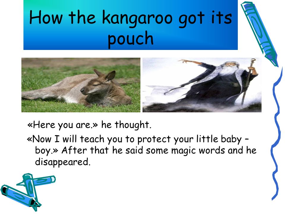 How the kangaroo got its pouch «Here you are.» he thought.