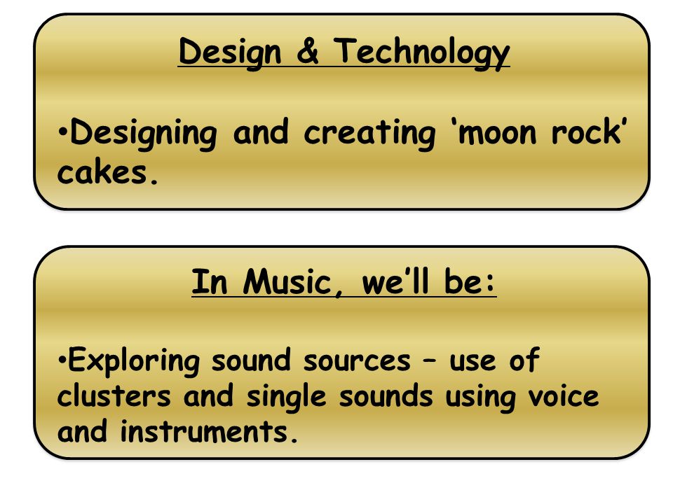 Design & Technology Designing and creating ‘moon rock’ cakes.