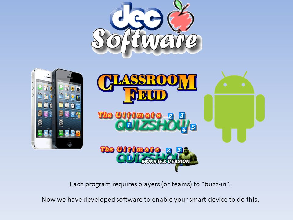 The purpose of this PowerPoint presentation, is to help the user make the connection between a smart device (iPhone or Droid) and software games written by DEC Software.