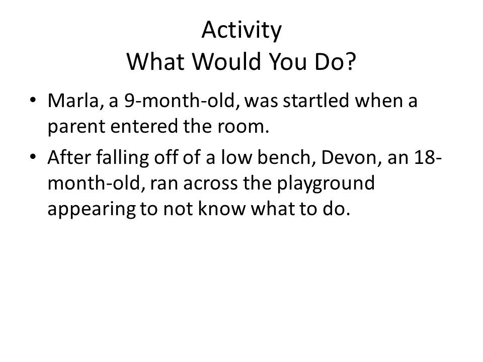 Activity What Would You Do. Marla, a 9-month-old, was startled when a parent entered the room.