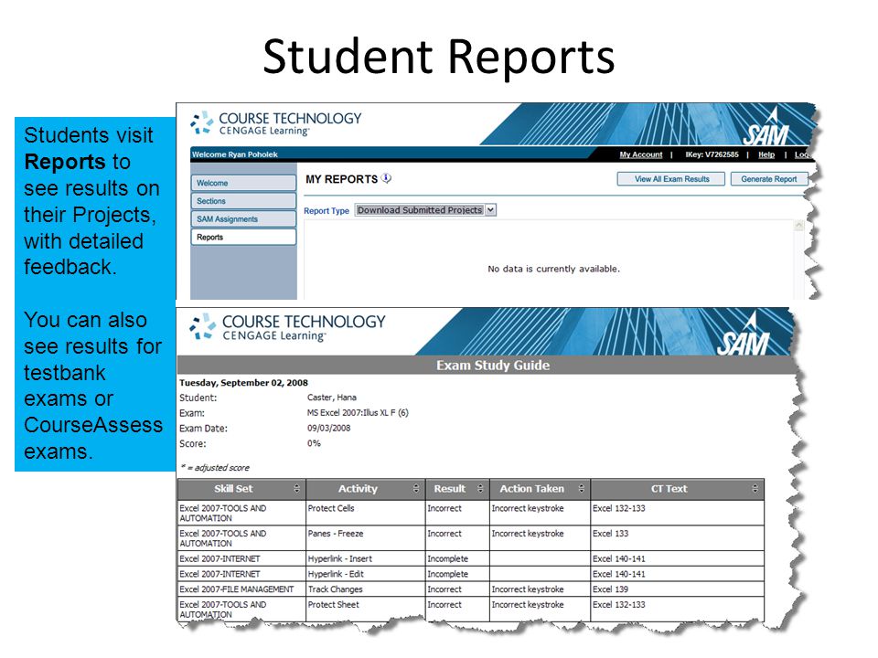 Student Reports Students visit Reports to see results on their Projects, with detailed feedback.
