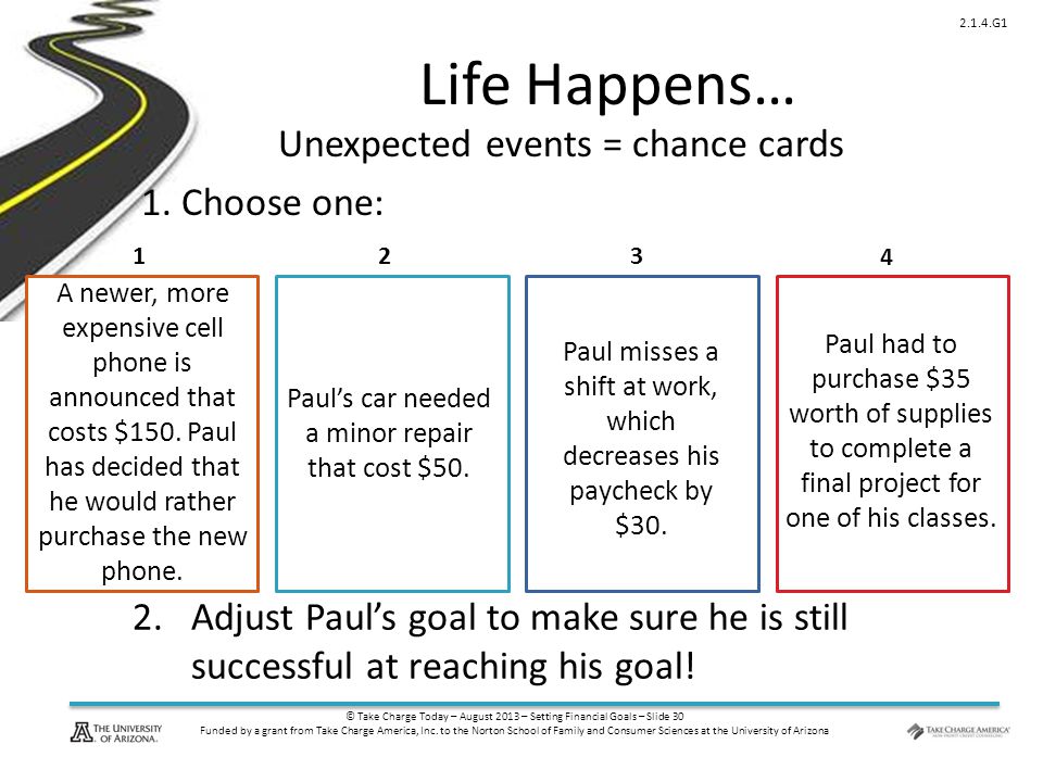 © Take Charge Today – August 2013 – Setting Financial Goals – Slide 30 Funded by a grant from Take Charge America, Inc.