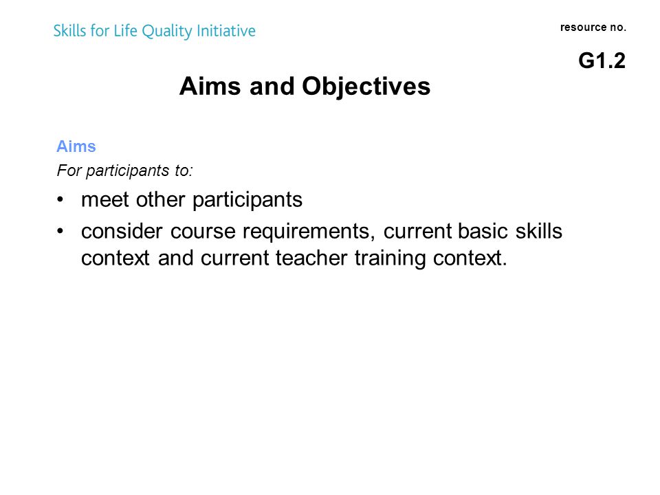 Aims and Objectives resource no.