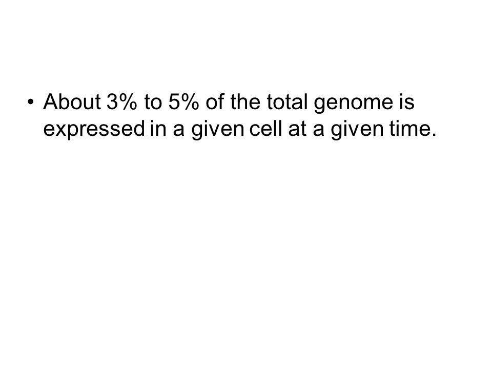 About 3% to 5% of the total genome is expressed in a given cell at a given time.