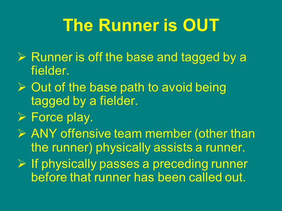 The Runner is OUT  Runner is off the base and tagged by a fielder.