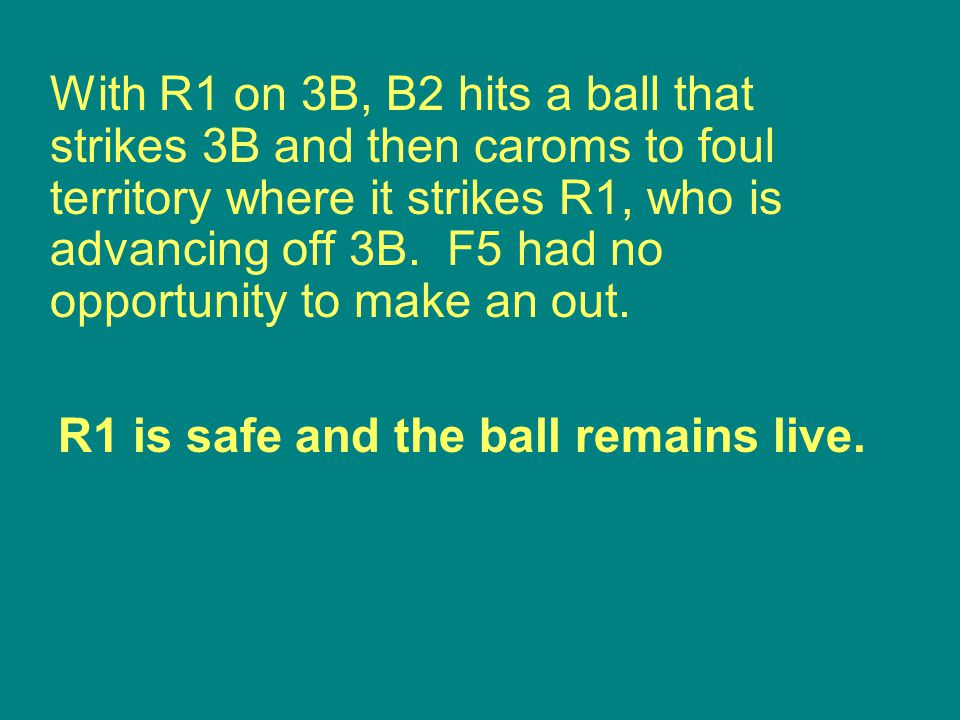 R1 is safe and the ball remains live.