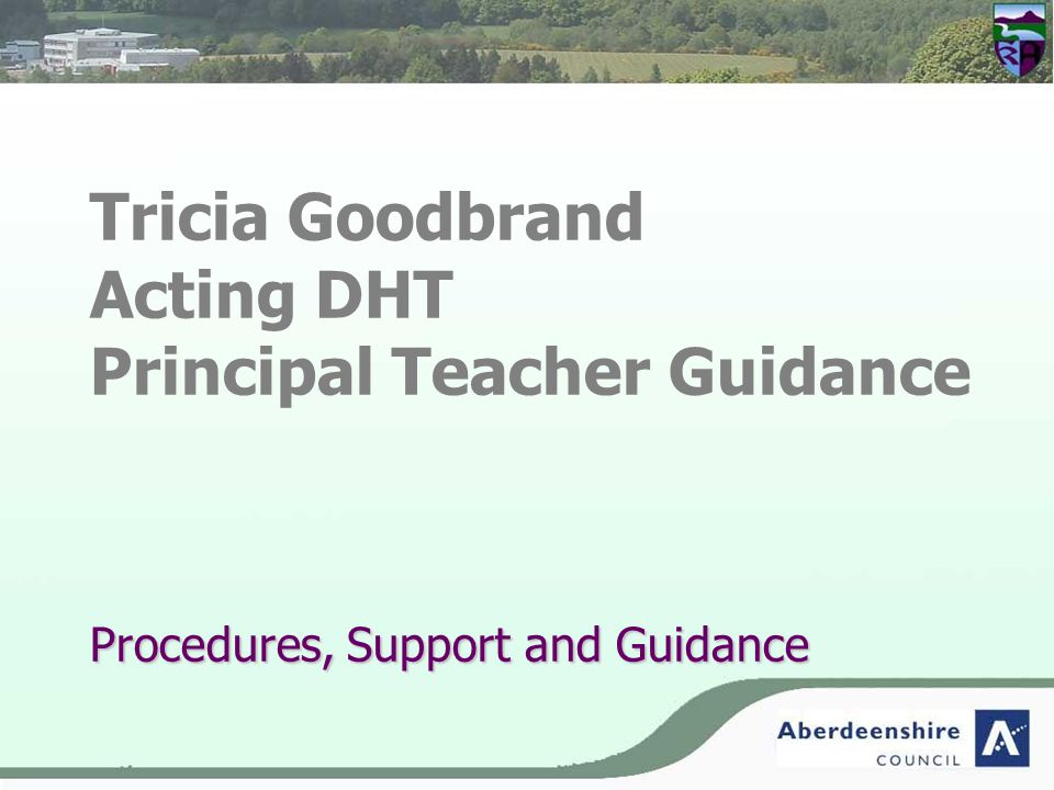 Tricia Goodbrand Acting DHT Principal Teacher Guidance Procedures, Support and Guidance