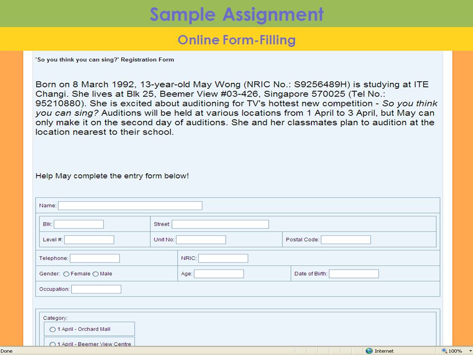 Online Form-Filling Sample Assignment