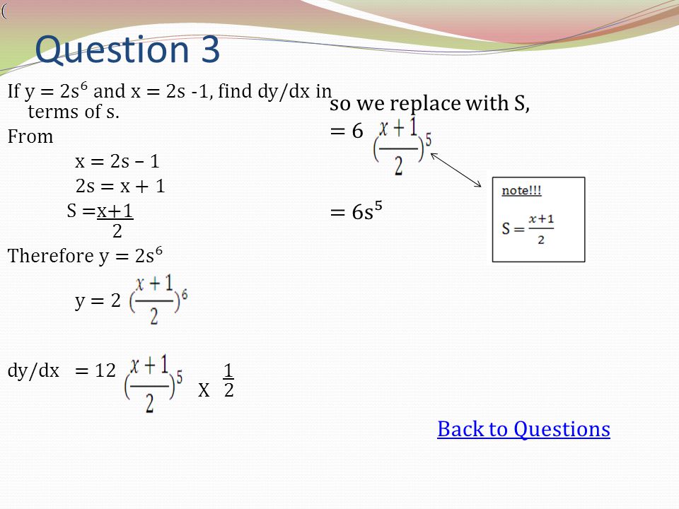 Chapter Differentiation Questions 1 Find The Value Of Answers 1 2 If F X 2 2x 5 Find F 2 Answers 2 3 If Y 2s And X 2s 1 Ppt Download