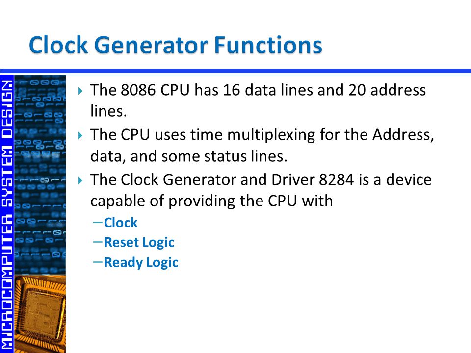 Khaled A. Al-Utaibi  Clock Generator Functions  Crystal Oscillator  8284  Pins  8284 Interfacing to the 8086  RC Circuit Charging. - ppt download