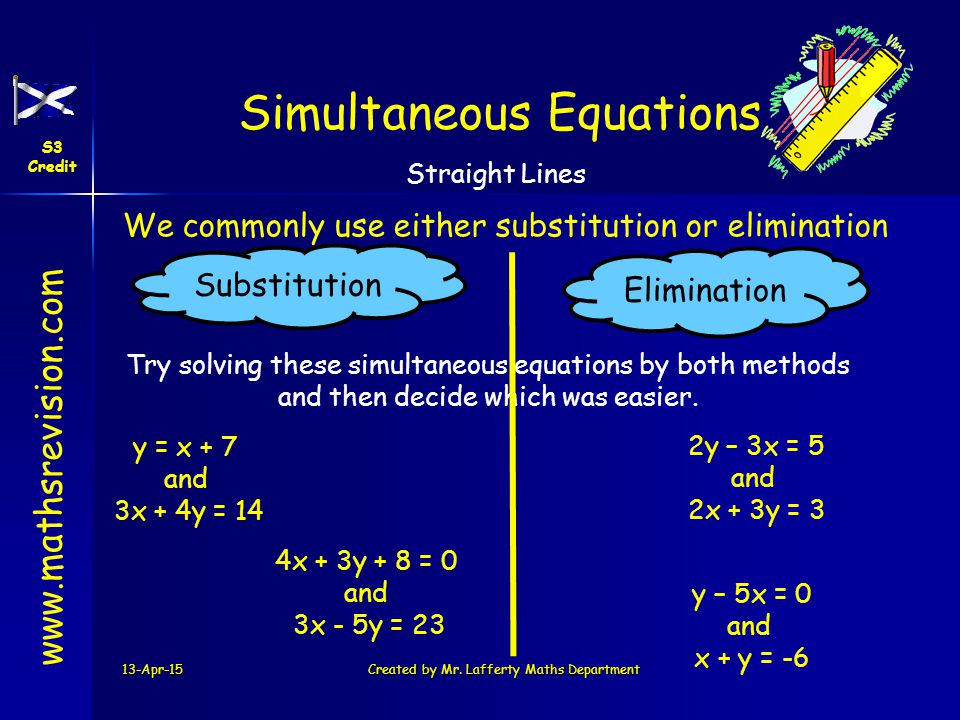 13 Apr 15created By Mr Lafferty Maths Department Solving Sim Equations Graphically Solving Simple Sim Equations By Substitution Simultaneous Equations Ppt Download