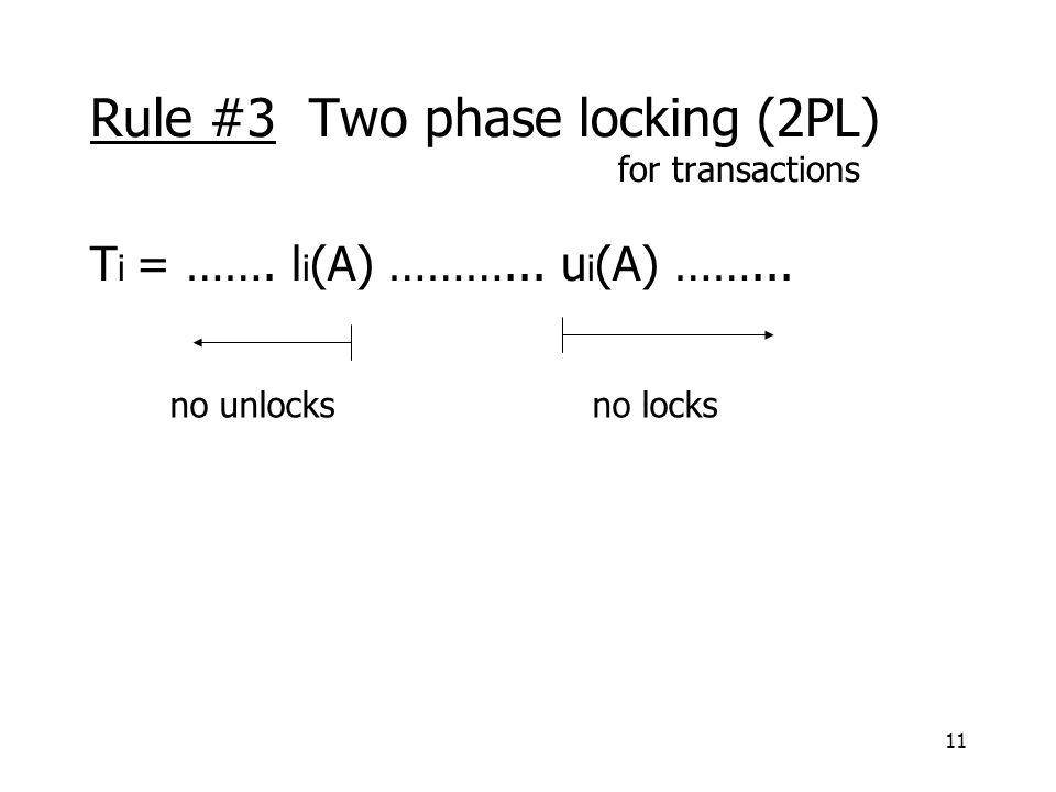 11 Rule #3 Two phase locking (2PL) for transactions T i = …….