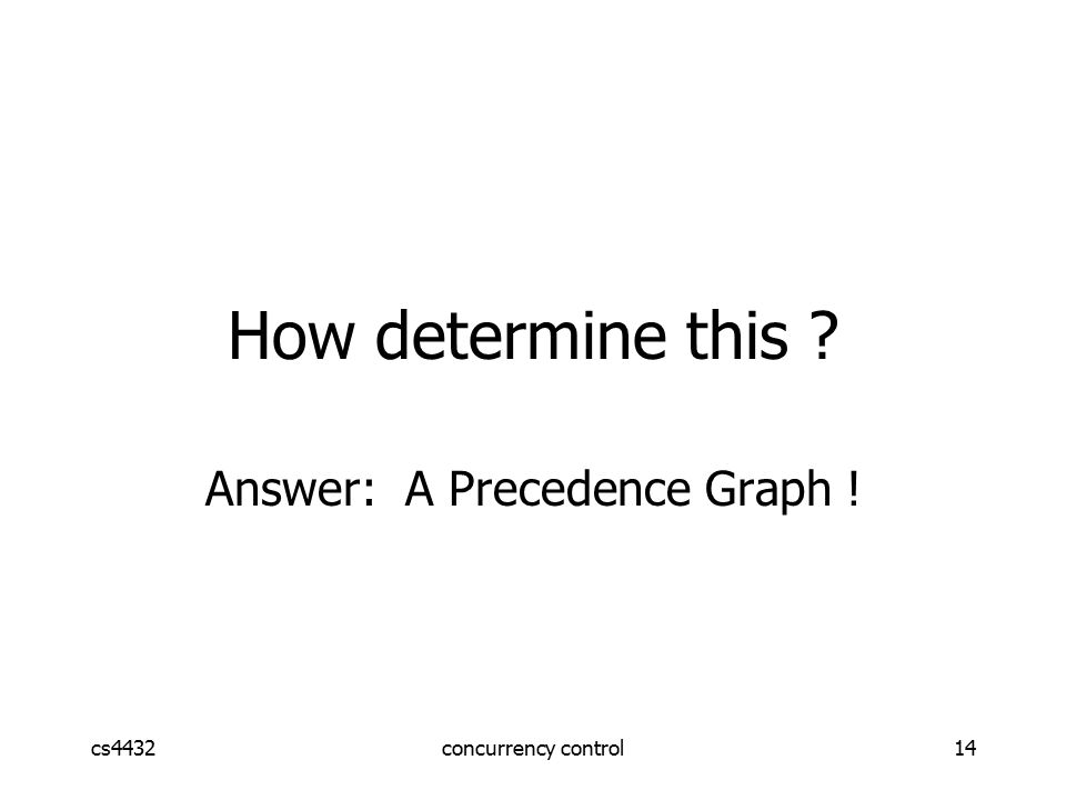 cs4432concurrency control14 Answer: A Precedence Graph ! How determine this