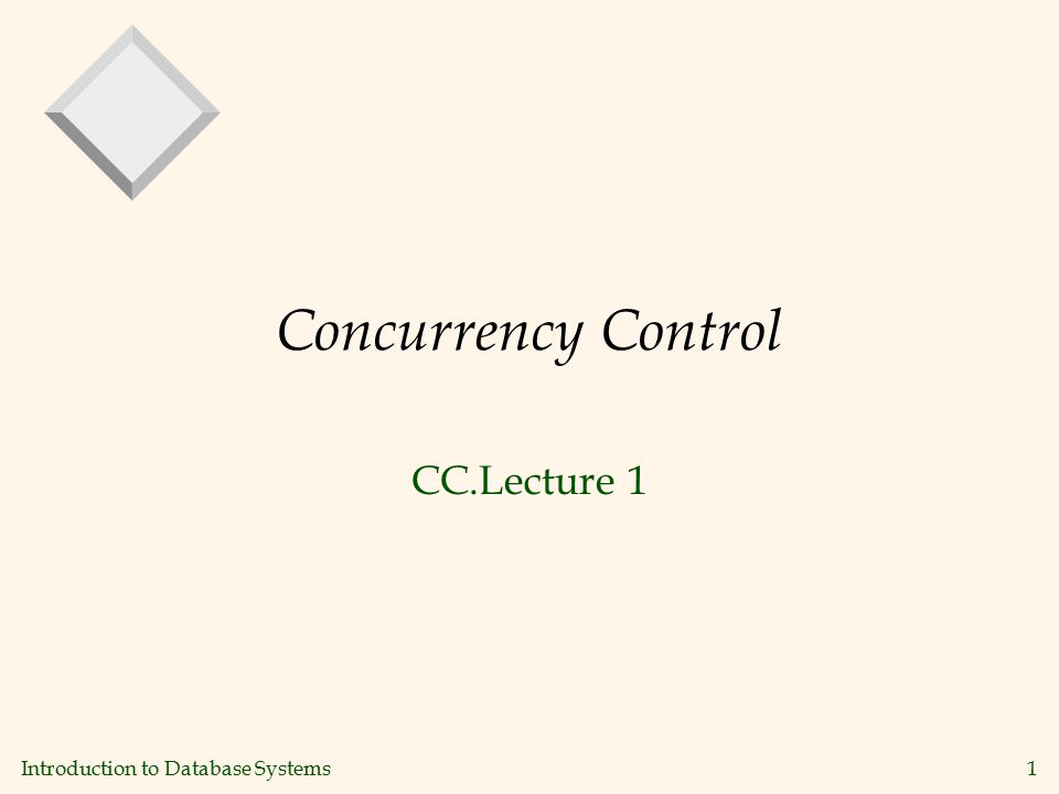 Introduction to Database Systems1 Concurrency Control CC.Lecture 1