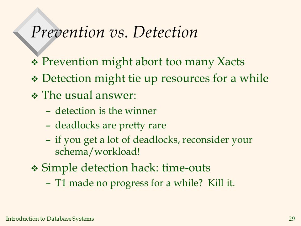 Introduction to Database Systems29 Prevention vs.