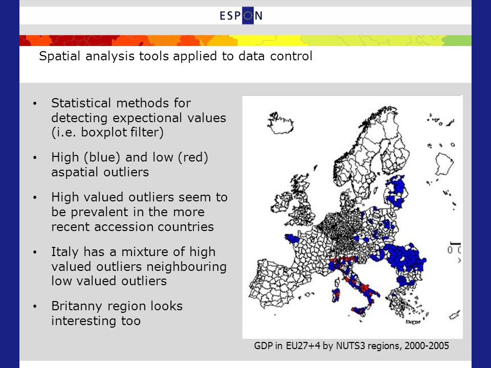 Spatial analysis tools applied to data control Statistical methods for detecting expectional values (i.e.