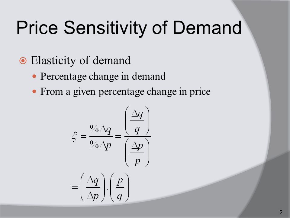 Price Sensitivity of Demand  Elasticity of demand Percentage change in demand From a given percentage change in price 2