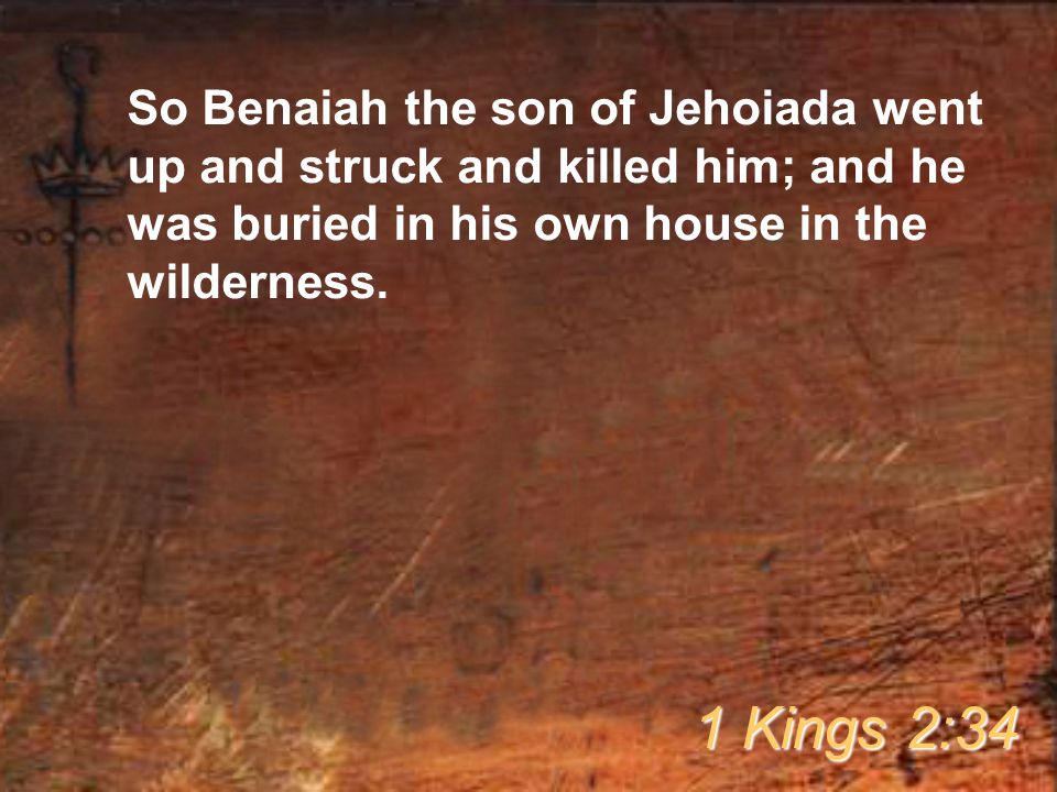 So Benaiah the son of Jehoiada went up and struck and killed him; and he was buried in his own house in the wilderness.