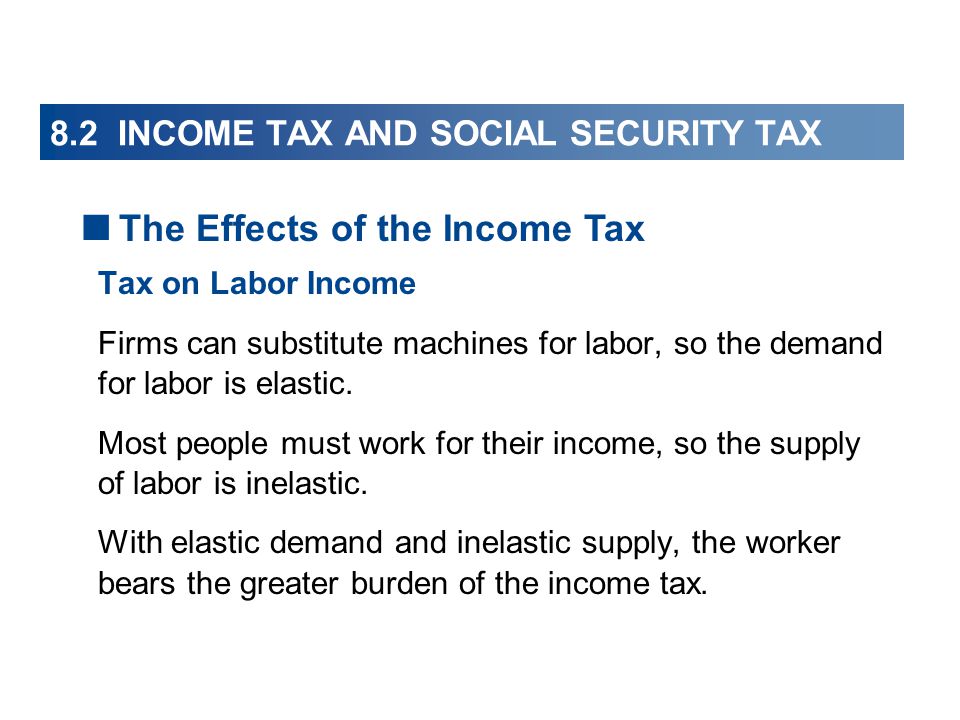 Tax on Labor Income Firms can substitute machines for labor, so the demand for labor is elastic.