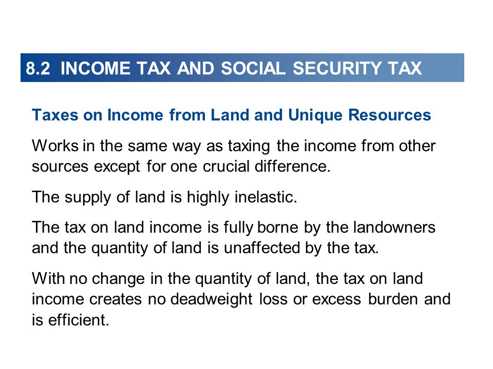 Taxes on Income from Land and Unique Resources Works in the same way as taxing the income from other sources except for one crucial difference.