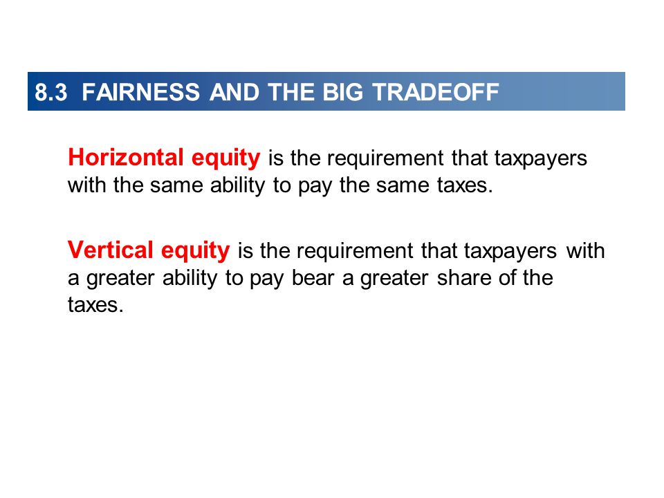 Horizontal equity is the requirement that taxpayers with the same ability to pay the same taxes.