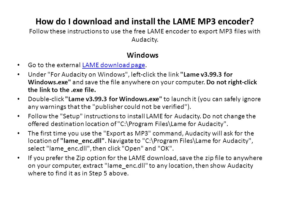 audacity mp3 lame encoder free download