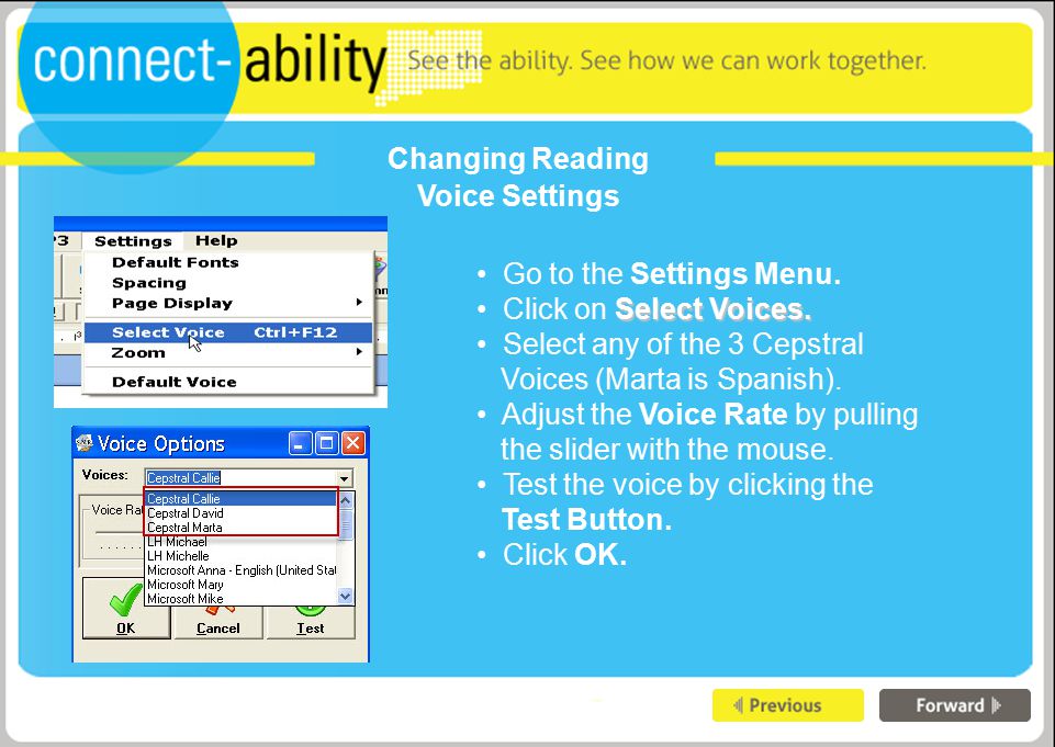 Changing Reading Voice Settings Go to the Settings Menu.