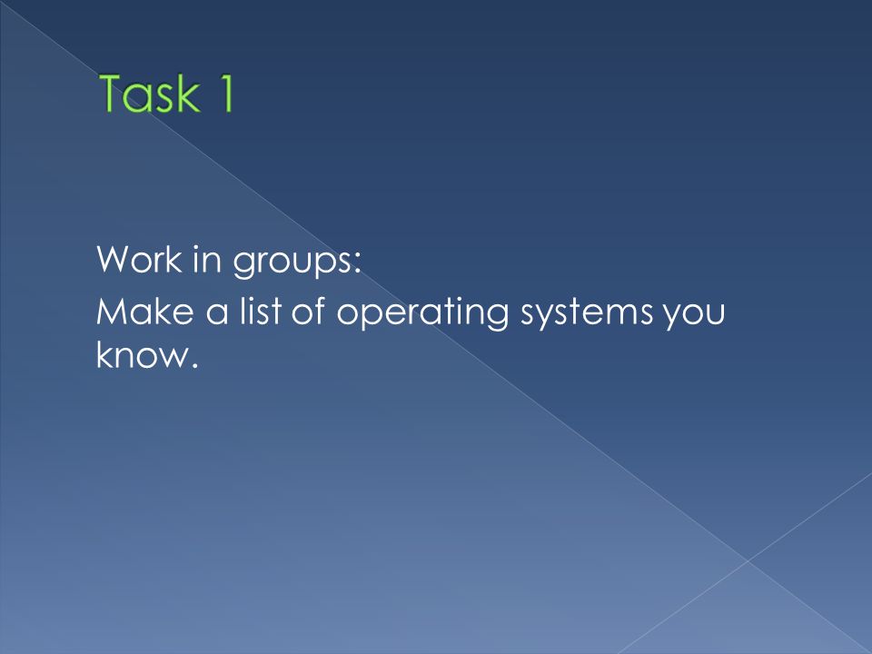 Work in groups: Make a list of operating systems you know.