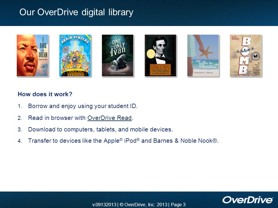 v | © OverDrive, Inc | Page 3 Our OverDrive digital library How does it work.