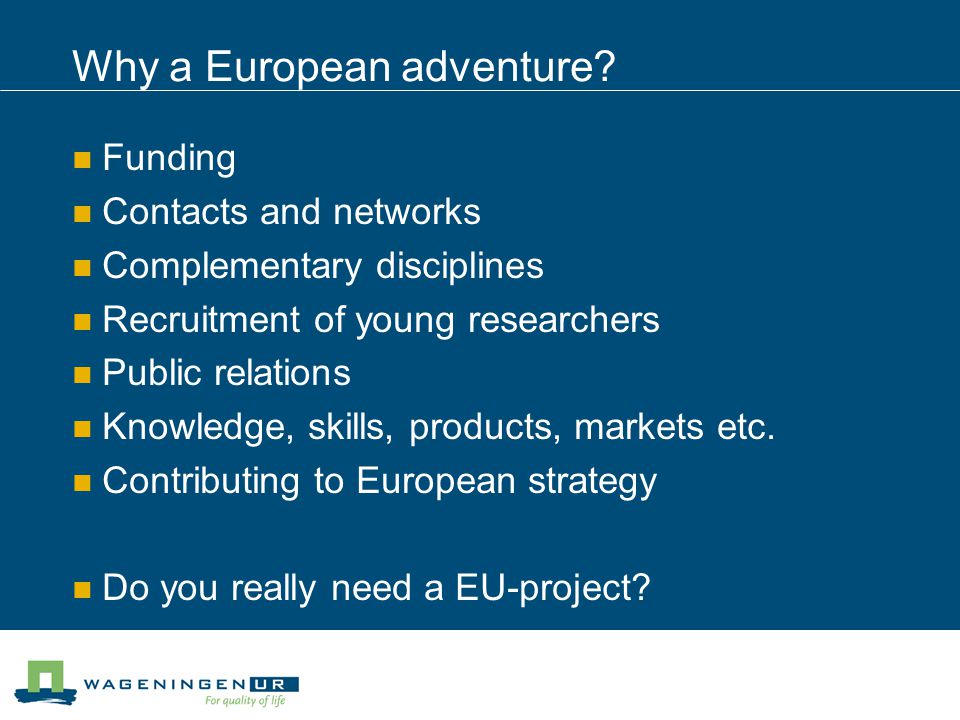 Why a European adventure.