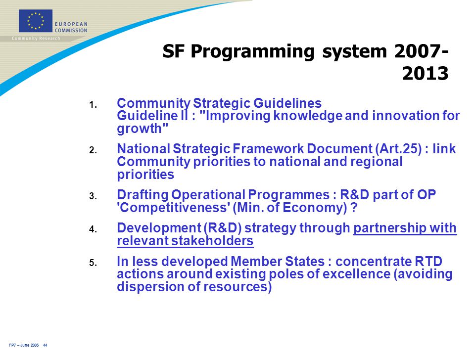 FP7 – June SF Programming system