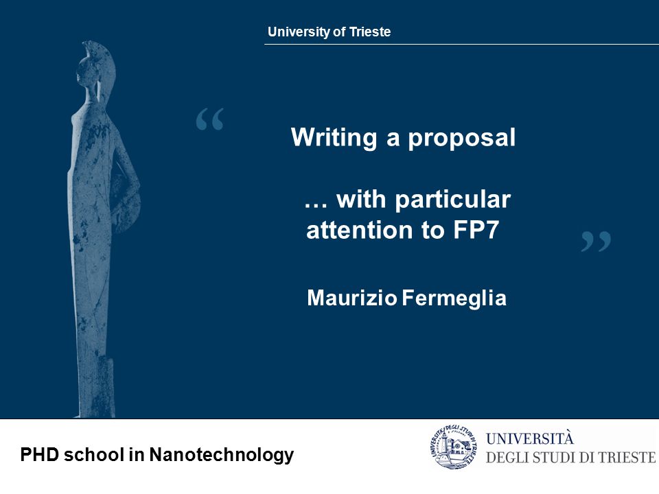 University of Trieste PHD school in Nanotechnology Writing a proposal … with particular attention to FP7 Maurizio Fermeglia