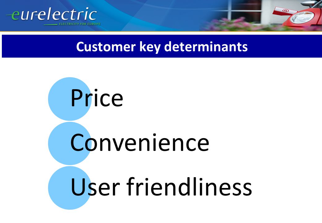 Customer key determinants Price Convenience User friendliness