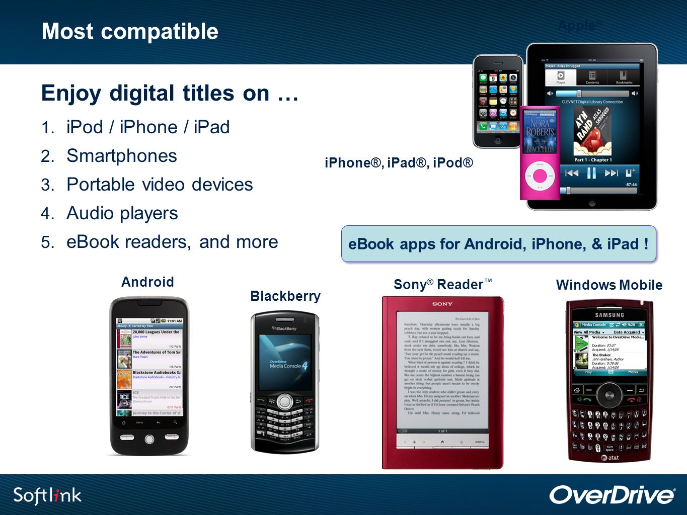 Most compatible Enjoy digital titles on … 1. iPod / iPhone / iPad 2.